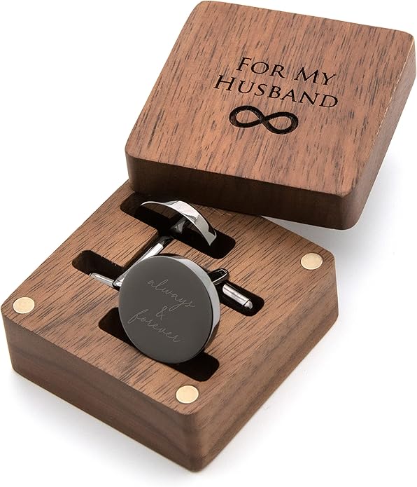 Cufflinks with Engraved Wood Gift Box
